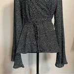 Lulus Love is Enough polka dot Bell flare sleeve wrap top black/white Black Size L Photo 3