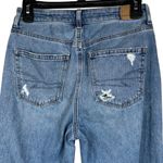 American Eagle  SZ 4 LONG Mom Jeans Hi-Rise Distressed Rip Zip-Fly Whiskered Blue Photo 4