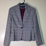 Larry Levine Tweed Knit One Button Blazer Size 6 Black White Maroon Photo 0