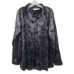 Kim Gravel Black Crushed Velvet Long Sleeve Button Up Tunic Top Size XL Pockets Photo 1