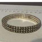 Y2K Vintage Womens Silver Tone Rhinestone Thick Slip On Bangle Bracelet Preppy Photo 3