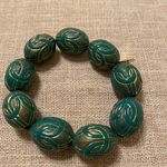 JOJO Gold Tone Green Bead Stretch Bracelet Chunky Statement Photo 0