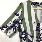 VERO MODA New  Floral Stripe Button Up Vilja Dress Short Sleeve Mini Green Navy Photo 7