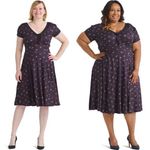 Unique Vintage  Gwynnie Bee black floral‎ print fit and flare midi dress, M Photo 2