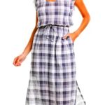 Lilla P Mustard Yellow Plaid Sleeveless Midi Dress size Small Cap Sleeve Photo 1