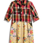 Aratta Silent Journey Plaid Floral Tunic Shirt Dress Boho Prairie Women M Red Size M Photo 0