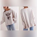 Free People NWOT  We The Free Graphic Camden Pullover - highland cow combo - XS Photo 1