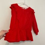 NEW YORK COMPANY NY&CO Red Floral Eyelet Ruffle 3/4 Sleeve Cotton Peplum Blouse Size XL Photo 8