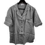 ETTITUDE Pajama Shirt Fog Satin Short Sleeve Button Down Women Medium New Gray Photo 0