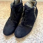 Bongo  Ankle Booties Women's Size 10 Kenzie Wedge Black Quilted Faux Suede Lace Photo 0