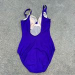 80s Longitude Royal Purple Ruched Faux Button Madonna One Piece Swimsuit 14 TALL Size L Photo 3