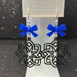 Geometric Black and Blue Bow Dangle Earrings Photo 1