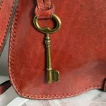 Fossil  Brown Leather Crossbody Bag Key Charm Turnlock Vintage Flap Purse Photo 6