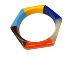 Multi Colored Lucite Domed Curved Unique Hexagonal Shaped Bangle Bracelet Photo 1