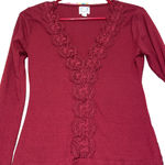 Blue Rain Long Sleeve Lace Bodysuit Women Small Lace Appliqué Ribbed Knit v-neck Photo 6