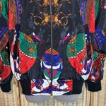 Linda Collection Late 80s Early 90s Black Scarf Print Windbreaker Jacket Large Photo 3