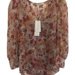 Veronica Beard  Womens Milan Blouse Pink Floral Long Sleeve V Neck Metallic 0 New Photo 1