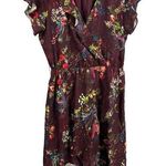 Parker Dress Burgundy Floral Ruffle Wrap Short Sleeve Feminine Romantic Large Photo 0