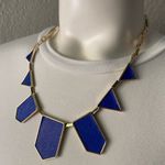NEW $75 House of Harlow Cobalt Blue Leather Gold Statement Designer Necklace Photo 1