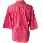 Columbia River Resort Pink Palm Tree Flamingo Camp Shirt Blouse ~ Women's LARGE Photo 2