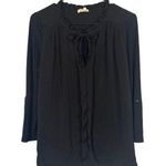 Meadow Rue Black Long Sleeve Layered Ruffled Front Tie Neck Blouse Women Sz S Photo 0