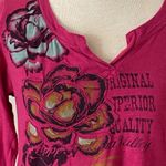 Sonoma  cotton long sleeve shirt top embellished floral pink small printed vneck Photo 1