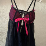 Victoria's Secret  Black and Pink Chemise with Sheer Mesh and Bow Photo 0