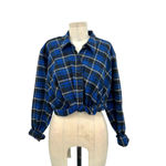 ZARA Blue Plaid Flannel Cropped Button Down Shirt Size XS Photo 2