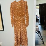 ByTiMo Women's Light Brown White Polka Dot Tie Waist Ruched Dress Size Medium Photo 2
