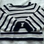 Apiece Apart  Black White Striped Open Crochet Knit Slouchy Pullover Sweater Larg Photo 0