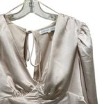 Endless Rose  Black Tie Satin Ruched Blouse Cream Women’s Size Large Photo 6