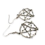 Witch Spooky Pentagram Wicca Pendant Hook Earrings Silver Photo 2