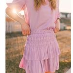 Current Air  Thalia Split Neck Smocked Lavender Pink Dot Blouse Top Size Large Photo 1