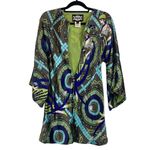 Rare Meghan LA Silk Art Deco Flapper Lady Print Stunning Bold Tunic Dress Size 6 Green Photo 2