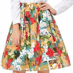 Grace Karin NWOT retro tropical hawaiian tiki pinup box pleated A Line swing skirt size L Photo 1