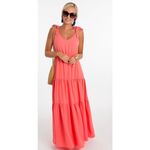 Everly  Tiered Tie Strap Dress Coral Size Small Photo 1