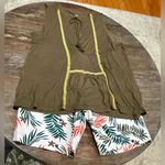 Loft  Olive Green Sleeveless Peplum Top w/Tassel Tie & Yellow Trim - XL - EUC Photo 7