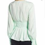 Something Navy  Mint Green & Silver Polka Dot Long Sleeve Faux Wrap Top Sz M Photo 1