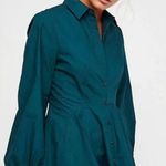 Free People Dark Green All The Time Button Up Long Sleeve Tunic Peplum Blouse Photo 0