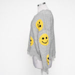 No Comment  NY-LA Smiley Face Distressed Gray Knit Sweater Photo 3