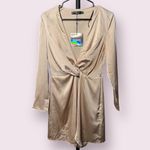 Missguided  Petite Plunge Twist Front Shift Metallic Champagne Dress 4 Photo 1