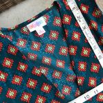 LuLaRoe Joy Long Duster Vest Teal Blue Orange Geometric Artsy Silky S NEW NWT Photo 3