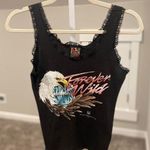 Vintage 90s American Forever Wild Biker Harley Eagle Lace Trimmed Tank Black Size M Photo 0