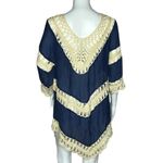 Unbranded Crochet Beach Cover Up Blue Cream Short Sleeve V Photo 2