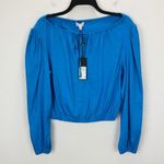 Gianni Bini Camilla Blouse Woven Linen Blend Boat Neck Long Sleeve Blue XS NWT Photo 2