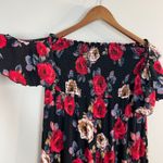Altar'd State Alter’d State Maxi Dress S‎ Black Red Rose Floral Smocked Off The Shoulder Boho Photo 2