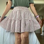 Mia Rose Floral Mini Skirt Medium Red Smocked Ruffle Tiered Boho Cottage Core White Photo 0