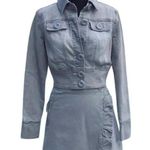 Cache Blue Gray Denim Jacket Top New Front Button Stretch $118 NWT Photo 0