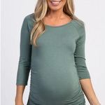 Pinkblush  Olive Green Basic Ruched Fitted Maternity Top Photo 0
