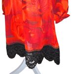 Ny&c red flowing dress with black lace hem and tie neck! Nwt Red Size L Photo 5